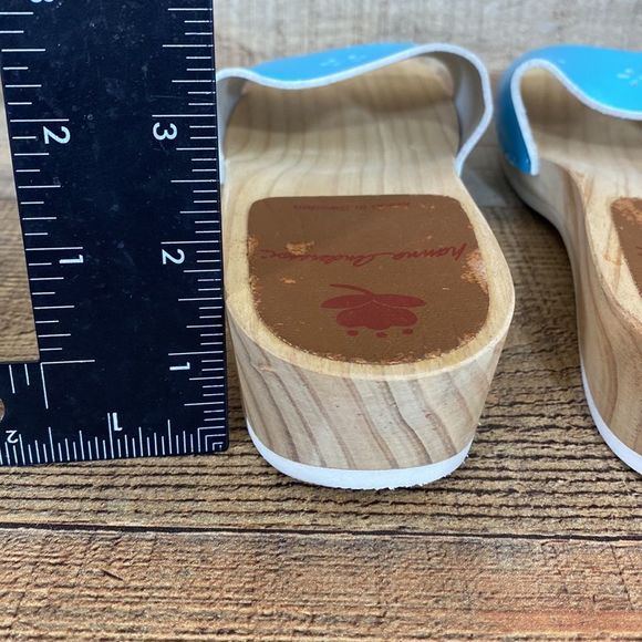 Hanna Andersson Blue Laser Cutout Slides Wood Sandals Womens 39 Slip On - Picture 11 of 16